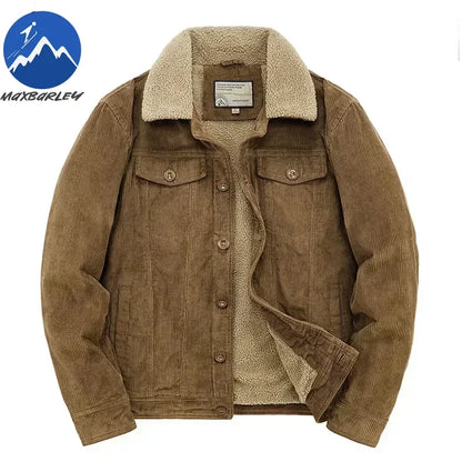 Mens Padded Corduroy Parka Jacket - Warm Windbreaker with Fur Collar - ZOOMNSTORE