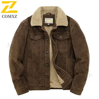 Mens Padded Corduroy Parka Jacket - Warm Windbreaker with Fur Collar - ZOOMNSTORE