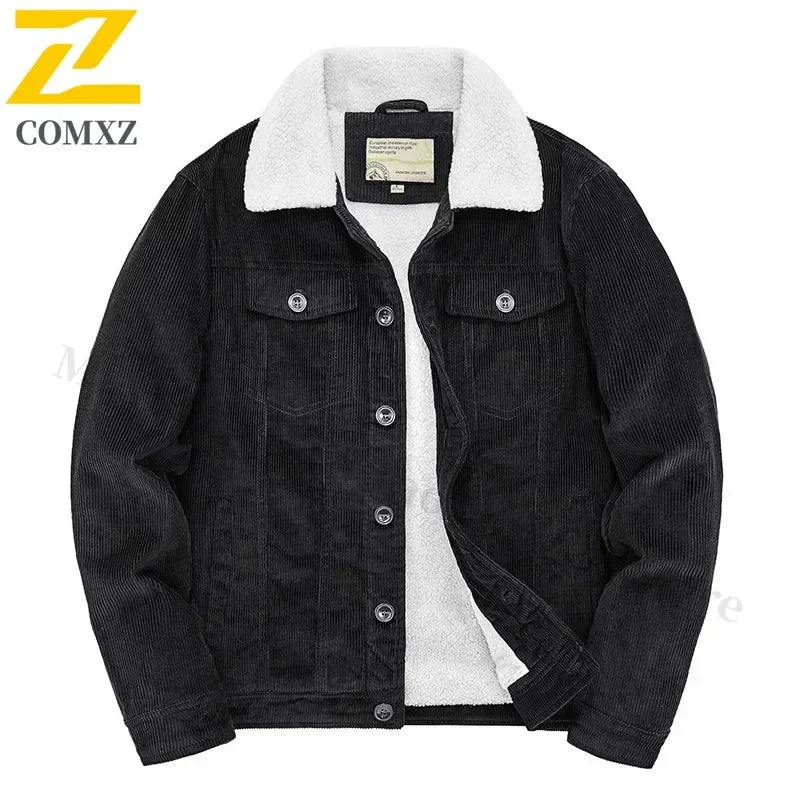 Mens Padded Corduroy Parka Jacket - Warm Windbreaker with Fur Collar - ZOOMNSTORE
