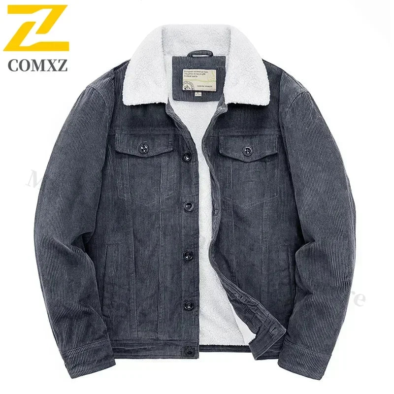 Mens Padded Corduroy Parka Jacket - Warm Windbreaker with Fur Collar - ZOOMNSTORE