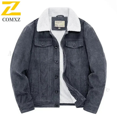 Mens Padded Corduroy Parka Jacket - Warm Windbreaker with Fur Collar - ZOOMNSTORE