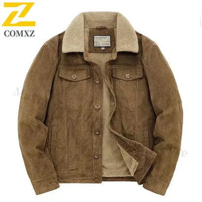 Mens Padded Corduroy Parka Jacket - Warm Windbreaker with Fur Collar - ZOOMNSTORE