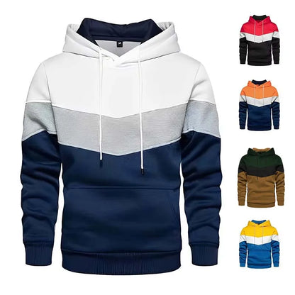 Men's Patchwork Hoodie – Casual Outdoor Fleece Pullover With Thermal Hooded Coat - ZOOMNSTORE