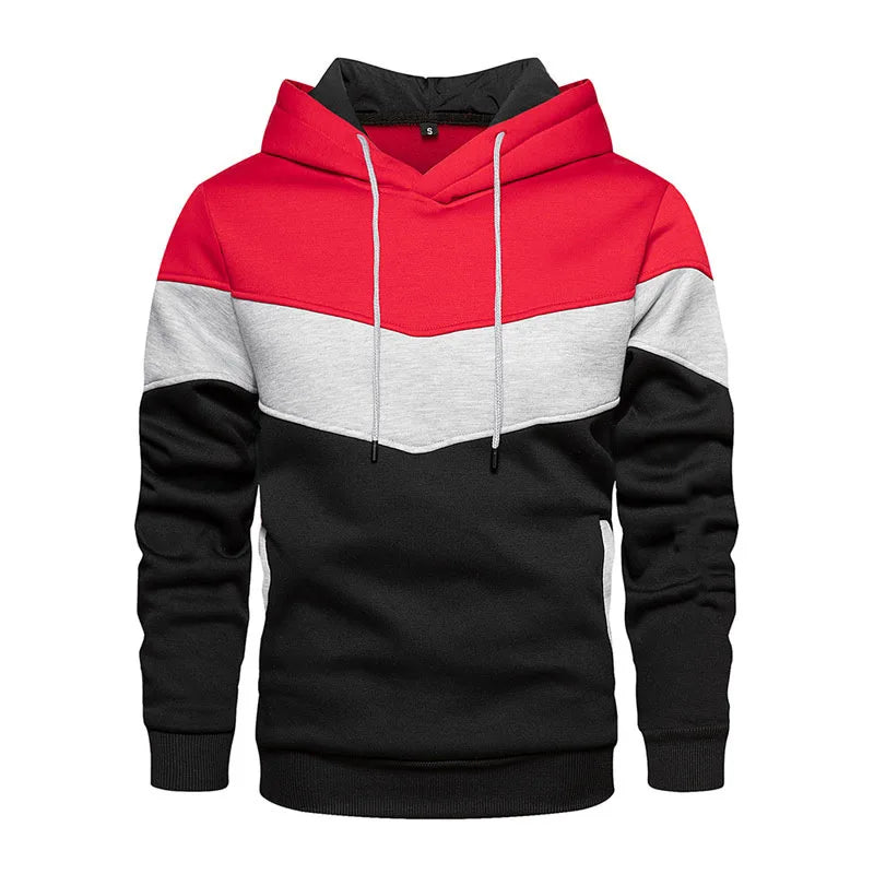 Men's Patchwork Hoodie – Casual Outdoor Fleece Pullover With Thermal Hooded Coat - ZOOMNSTORE