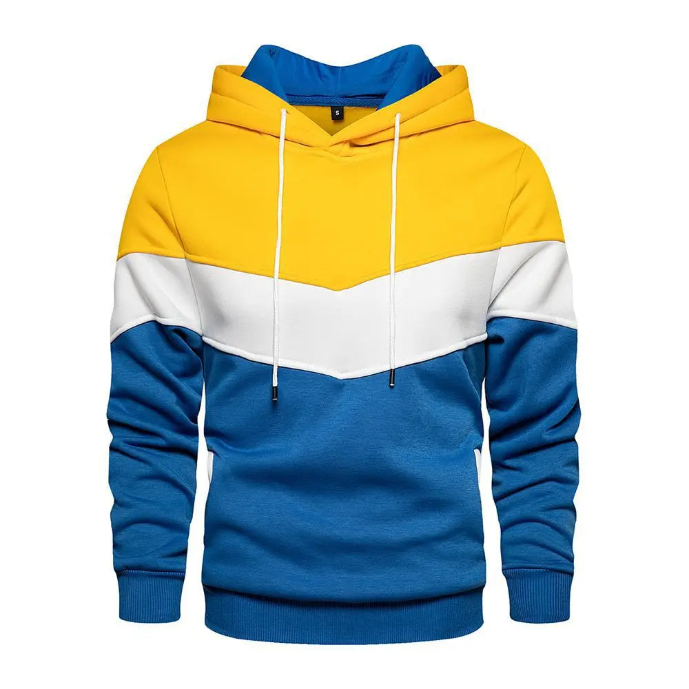Men's Patchwork Hoodie – Casual Outdoor Fleece Pullover With Thermal Hooded Coat - ZOOMNSTORE