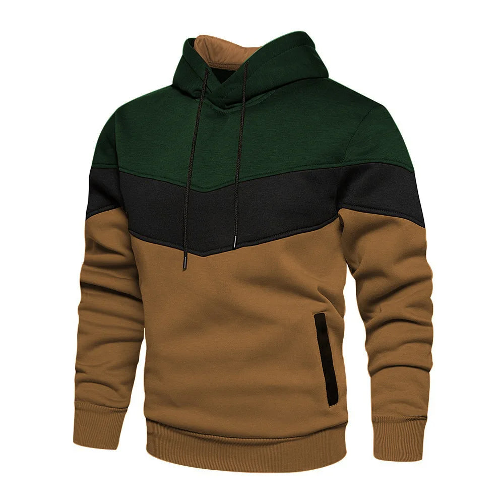 Men's Patchwork Hoodie – Casual Outdoor Fleece Pullover With Thermal Hooded Coat - ZOOMNSTORE