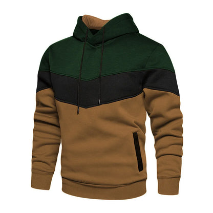 Men's Patchwork Hoodie – Casual Outdoor Fleece Pullover With Thermal Hooded Coat - ZOOMNSTORE