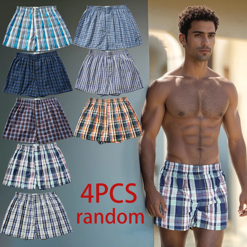 Men's Plaid Boxer Shorts - 4 Pack Cotton Breathable Comfortable Boxers - ZOOMNSTORE