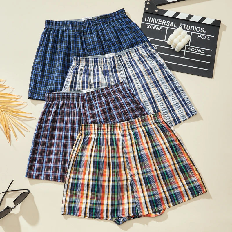 Men's Plaid Boxer Shorts - 4 Pack Cotton Breathable Comfortable Boxers - ZOOMNSTORE