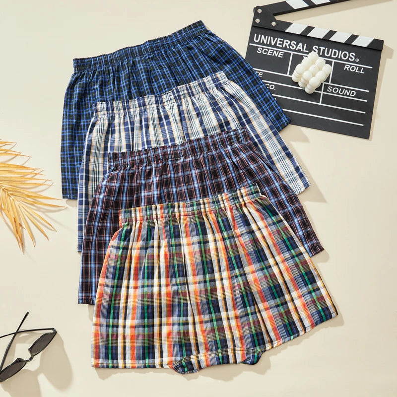 Men's Plaid Boxer Shorts - 4 Pack Cotton Breathable Comfortable Boxers - ZOOMNSTORE