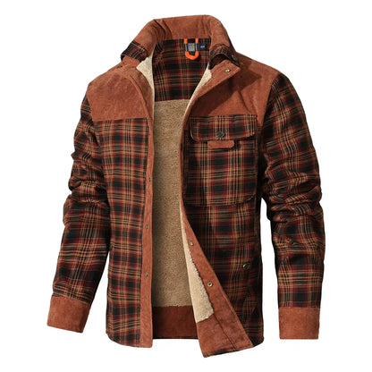Men's Plaid Sherpa Jacket – Warm Winter Bomber Coat With Cozy Lining - ZOOMNSTORE