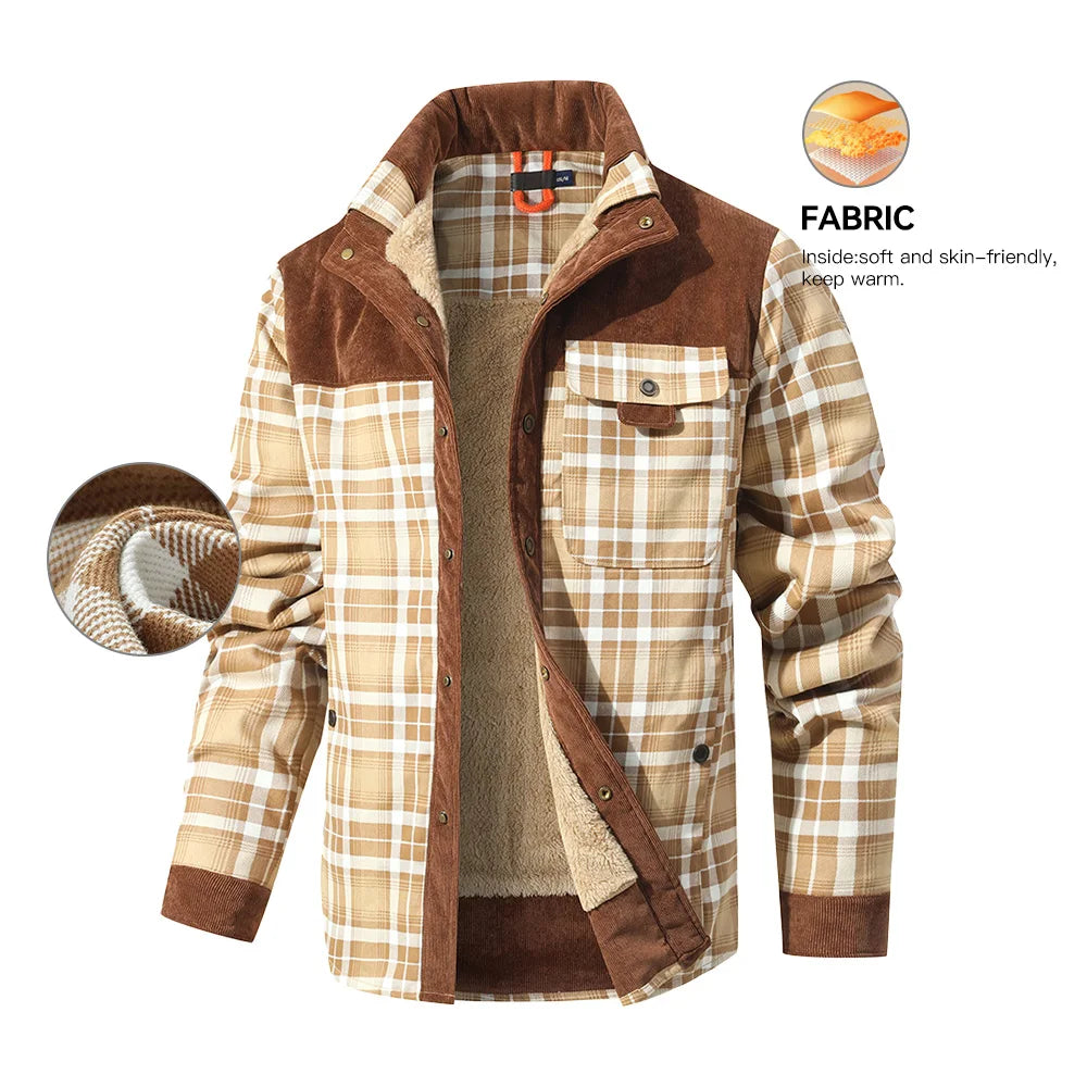 Men's Plaid Sherpa Jacket – Warm Winter Bomber Coat With Cozy Lining - ZOOMNSTORE