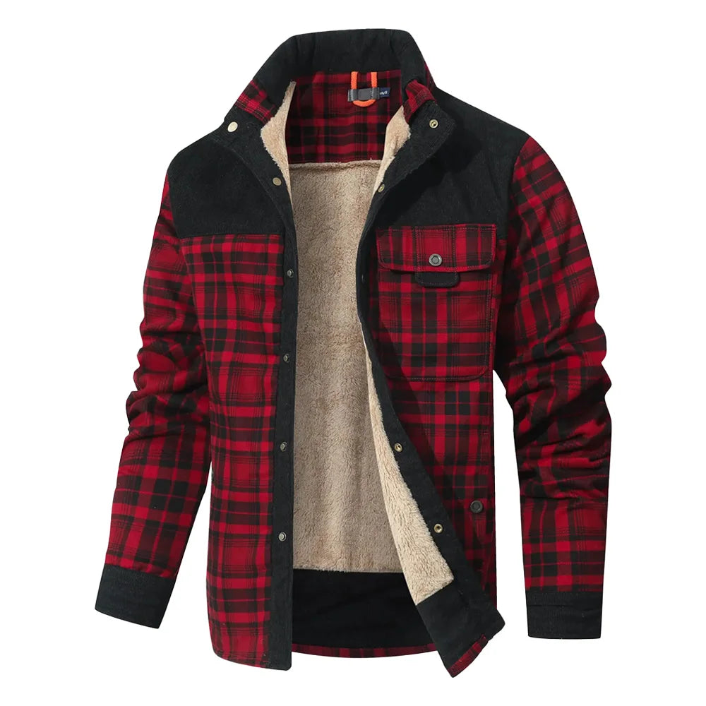 Men's Plaid Sherpa Jacket – Warm Winter Bomber Coat With Cozy Lining - ZOOMNSTORE