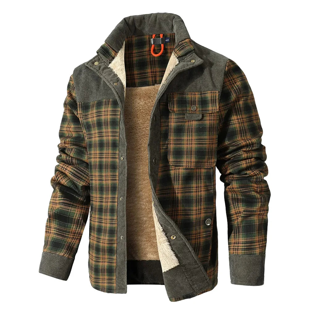 Men's Plaid Sherpa Jacket – Warm Winter Bomber Coat With Cozy Lining - ZOOMNSTORE