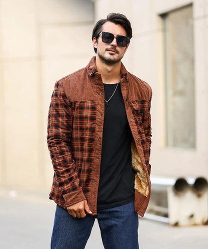Men's Plaid Sherpa Jacket – Warm Winter Bomber Coat With Cozy Lining - ZOOMNSTORE