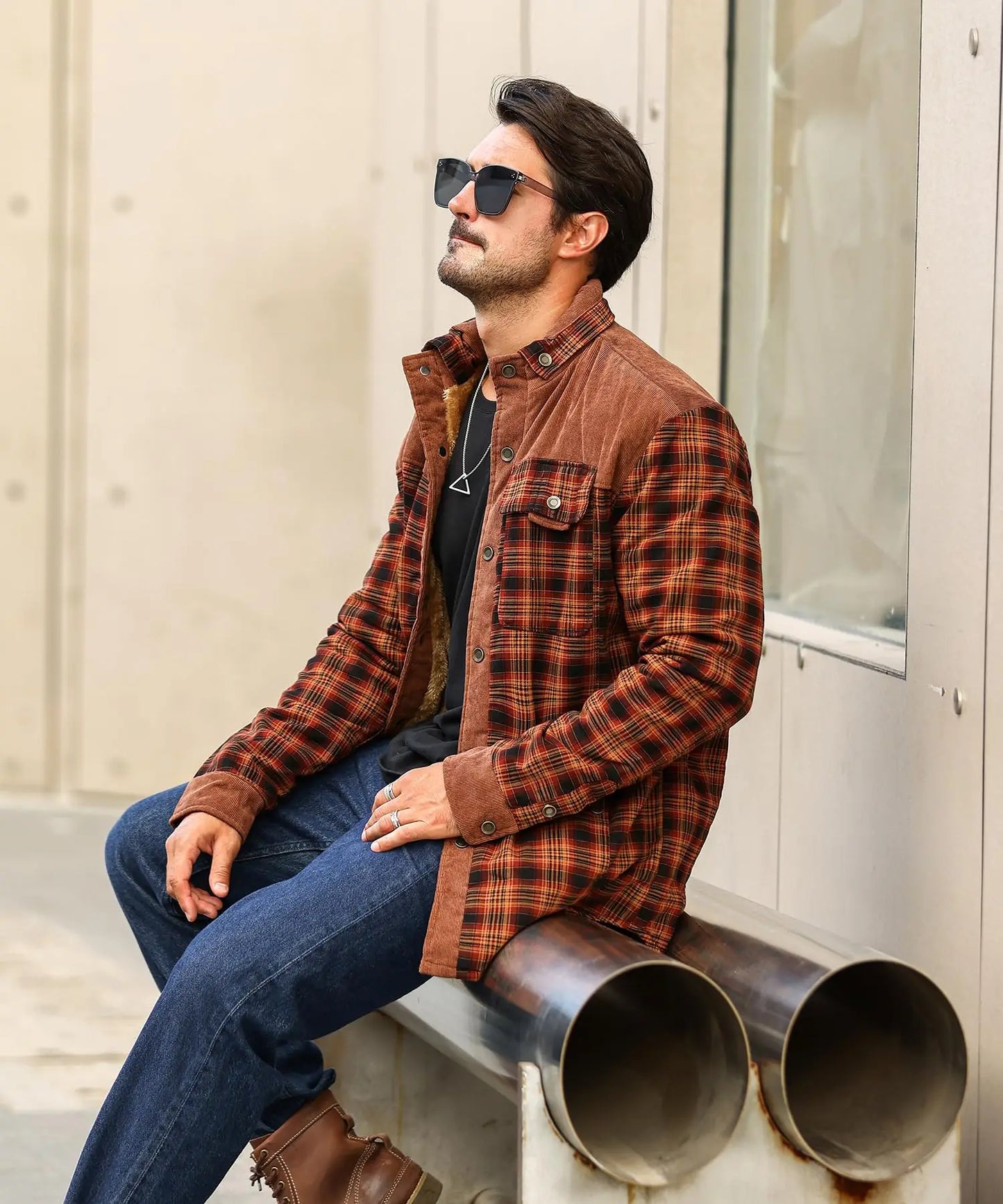 Men's Plaid Sherpa Jacket – Warm Winter Bomber Coat With Cozy Lining - ZOOMNSTORE