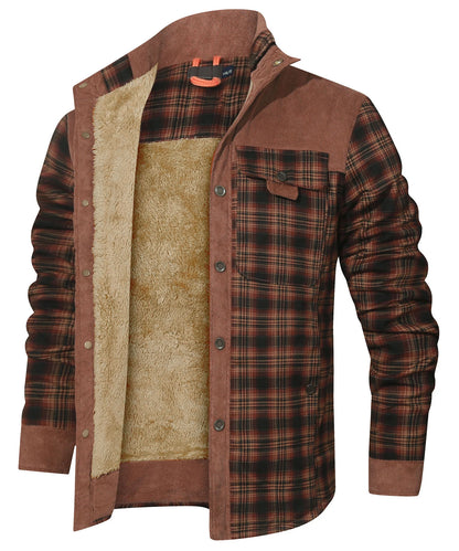 Men's Plaid Sherpa Jacket – Warm Winter Bomber Coat With Cozy Lining - ZOOMNSTORE
