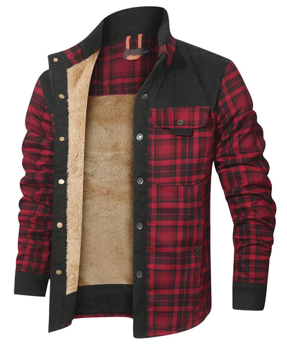 Men's Plaid Sherpa Jacket – Warm Winter Bomber Coat With Cozy Lining - ZOOMNSTORE