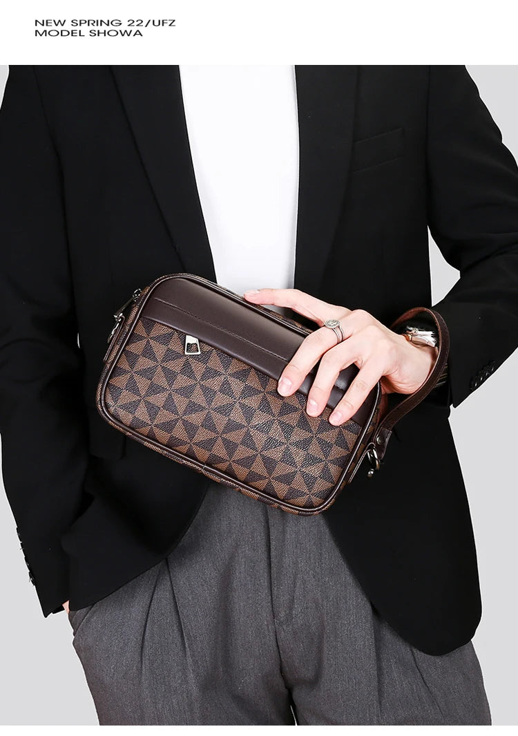 Men's Printed Handbag - Luxury Designer Multifunctional Shoulder Bag With Zipper Closure - ZOOMNSTORE