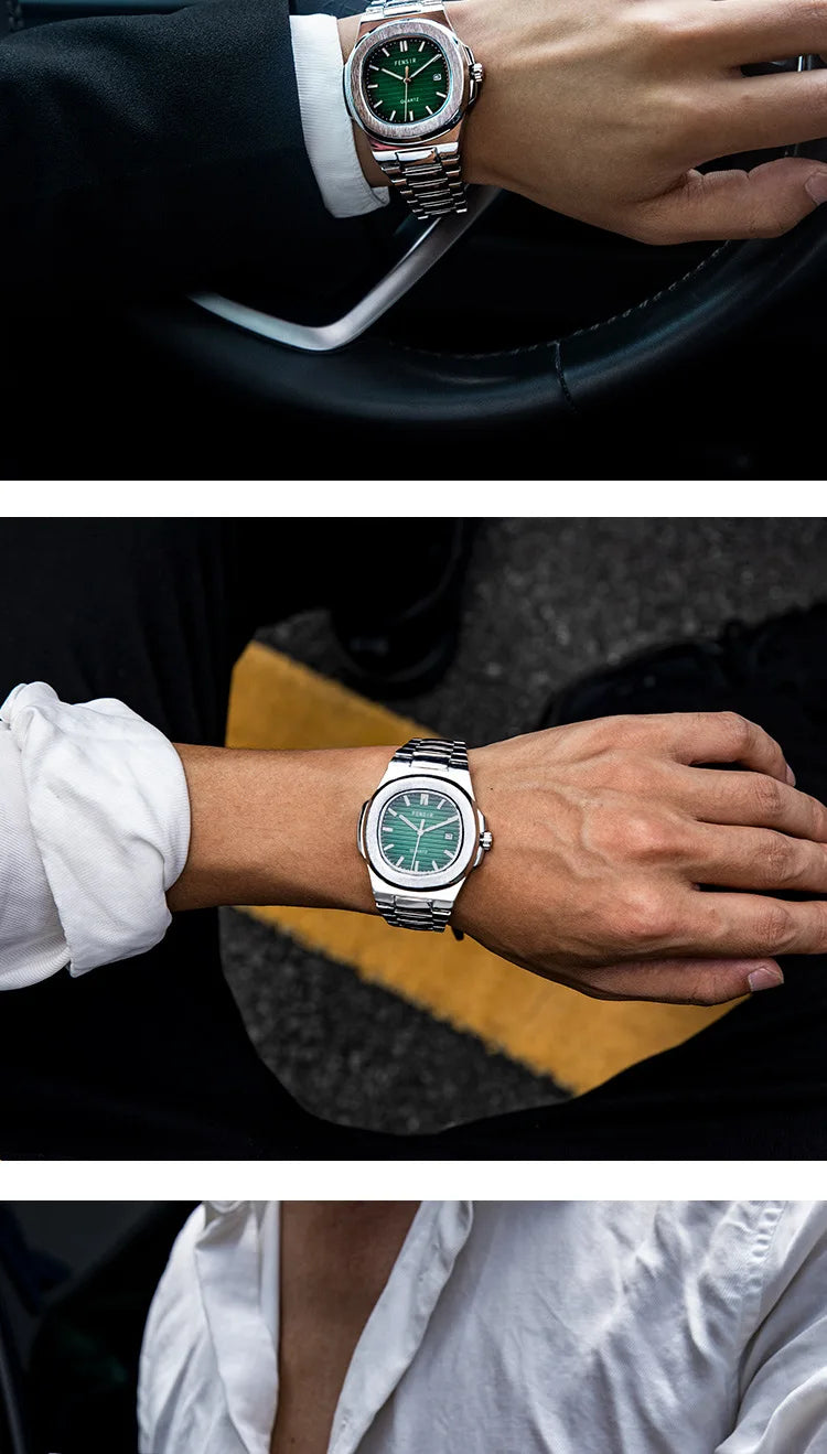 Men's Quartz Watch - Square Calendar Fashion Casual Watch with Alloy Band - ZOOMNSTORE