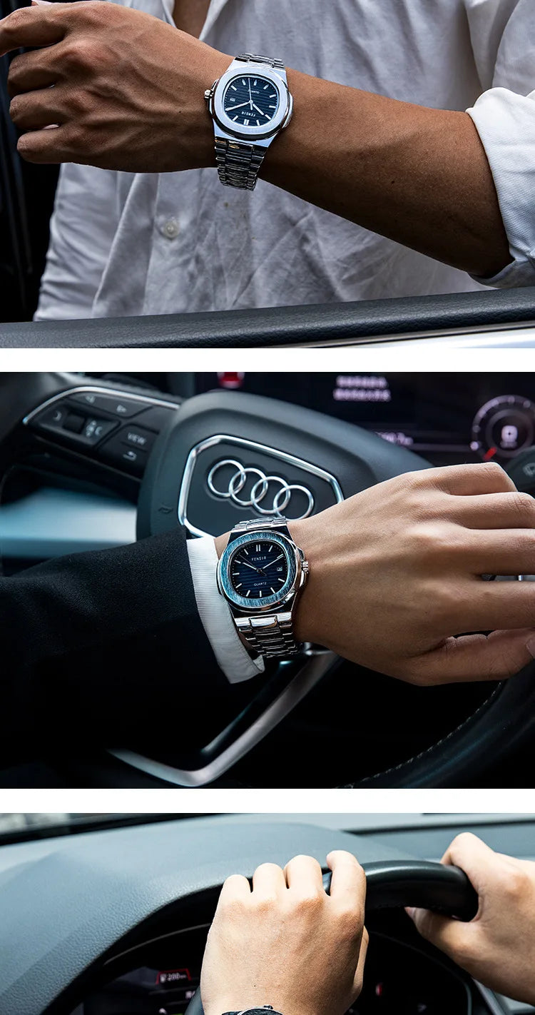 Men's Quartz Watch - Square Calendar Fashion Casual Watch with Alloy Band - ZOOMNSTORE