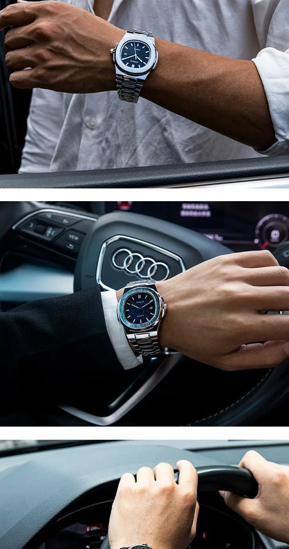 Men's Quartz Watch - Square Calendar Fashion Casual Watch with Alloy Band - ZOOMNSTORE