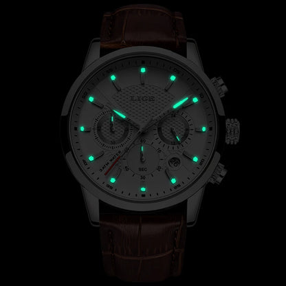 LIGE Mens Waterproof Sports Quartz Watch - Fashion Leather Military Date Timepiece - ZOOMNSTORE