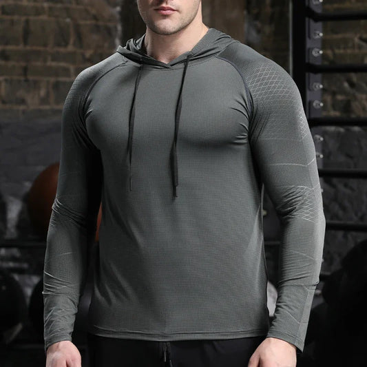 Mens Quick Dry Hooded Sports Hoodie - Long Sleeve Running Activewear - ZOOMNSTORE