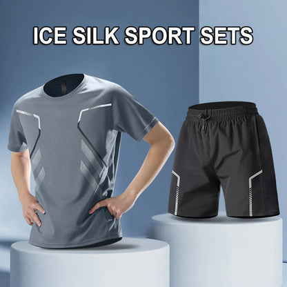 Men's Quick Drying Running Set – Breathable Polyester Shirt & Elastic Hiking Shorts for Outdoor Sports - ZOOMNSTORE