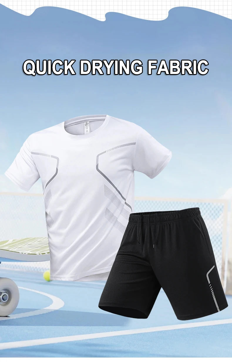 Men's Quick Drying Running Set – Breathable Polyester Shirt & Elastic Hiking Shorts for Outdoor Sports - ZOOMNSTORE