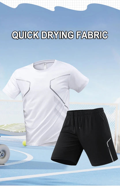 Men's Quick Drying Running Set – Breathable Polyester Shirt & Elastic Hiking Shorts for Outdoor Sports - ZOOMNSTORE