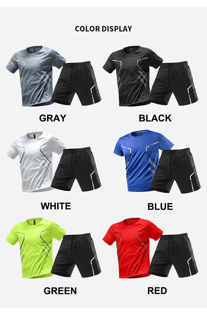 Men's Quick Drying Running Set – Breathable Polyester Shirt & Elastic Hiking Shorts for Outdoor Sports - ZOOMNSTORE