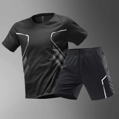 Men's Quick Drying Running Set – Breathable Polyester Shirt & Elastic Hiking Shorts for Outdoor Sports - ZOOMNSTORE
