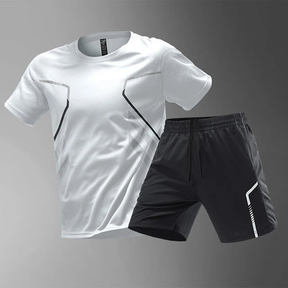 Men's Quick Drying Running Set – Breathable Polyester Shirt & Elastic Hiking Shorts for Outdoor Sports - ZOOMNSTORE