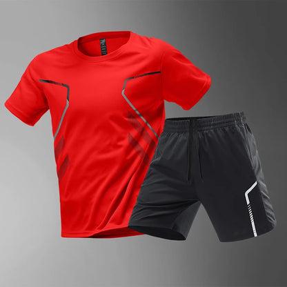 Men's Quick Drying Running Set – Breathable Polyester Shirt & Elastic Hiking Shorts for Outdoor Sports - ZOOMNSTORE