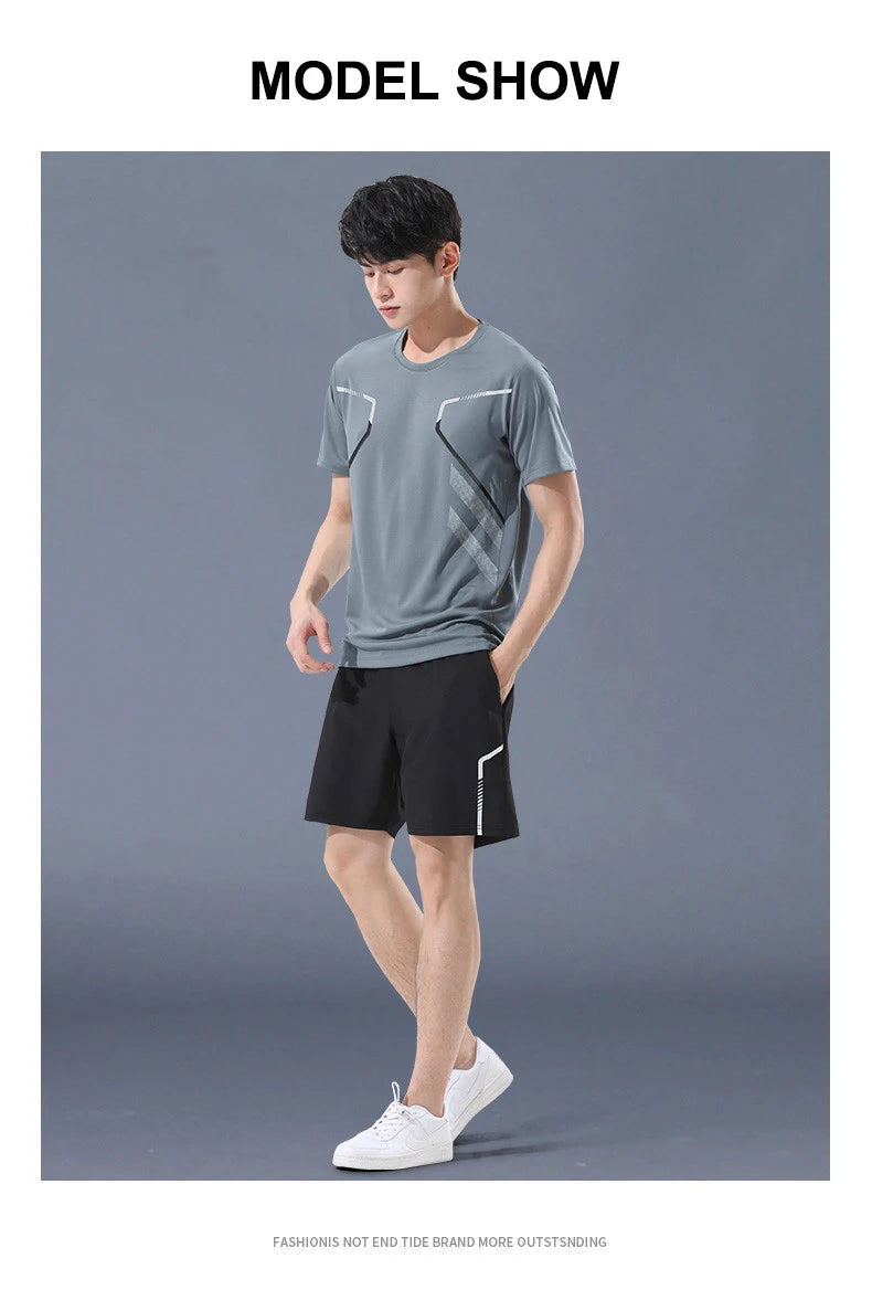 Men's Quick Drying Running Set – Breathable Polyester Shirt & Elastic Hiking Shorts for Outdoor Sports - ZOOMNSTORE