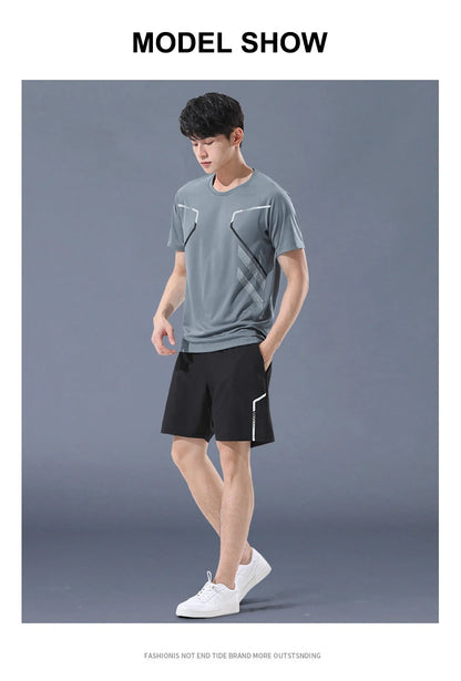 Men's Quick Drying Running Set – Breathable Polyester Shirt & Elastic Hiking Shorts for Outdoor Sports - ZOOMNSTORE