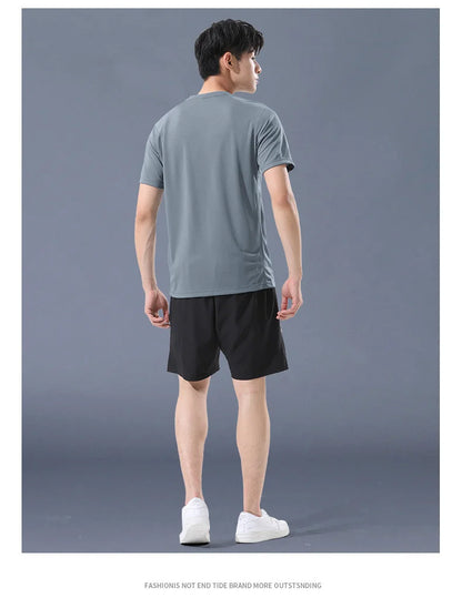 Men's Quick Drying Running Set – Breathable Polyester Shirt & Elastic Hiking Shorts for Outdoor Sports - ZOOMNSTORE