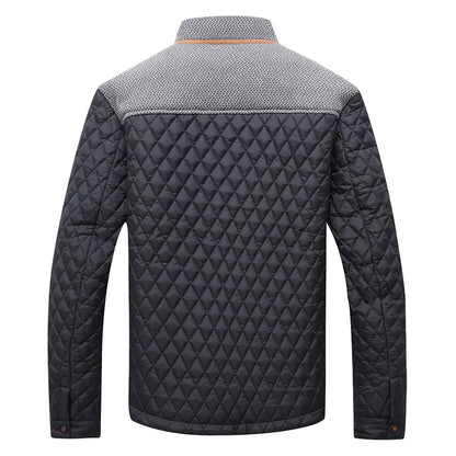Men's Quilted Jacket - Durable Polyester Casual Bomber Coat With Plaid Lining - ZOOMNSTORE