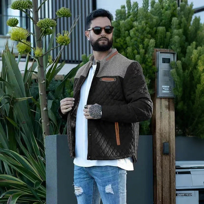 Men's Quilted Jacket - Durable Polyester Casual Bomber Coat With Plaid Lining - ZOOMNSTORE