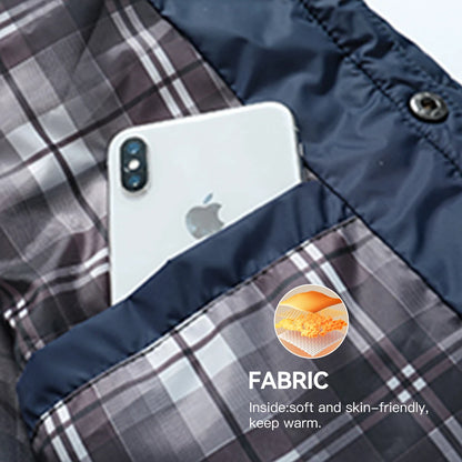 Men's Quilted Jacket - Durable Polyester Casual Bomber Coat With Plaid Lining - ZOOMNSTORE