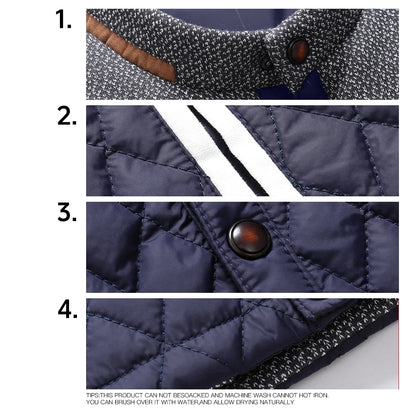 Men's Quilted Jacket - Durable Polyester Casual Bomber Coat With Plaid Lining - ZOOMNSTORE