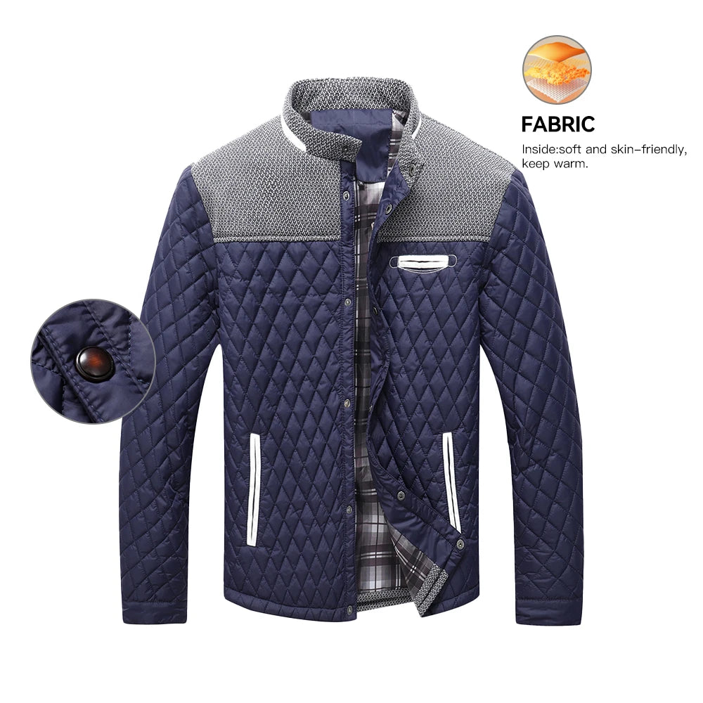 Men's Quilted Jacket - Durable Polyester Casual Bomber Coat With Plaid Lining - ZOOMNSTORE
