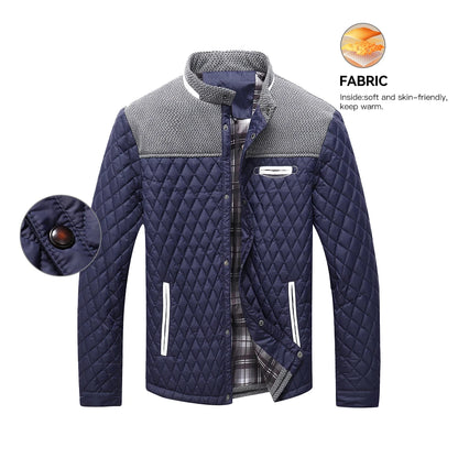 Men's Quilted Jacket - Durable Polyester Casual Bomber Coat With Plaid Lining - ZOOMNSTORE