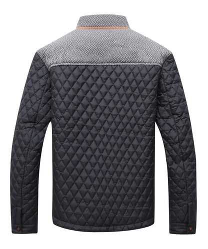 Men's Quilted Jacket - Durable Polyester Casual Bomber Coat With Plaid Lining - ZOOMNSTORE