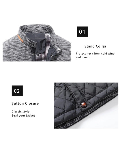Men's Quilted Jacket - Durable Polyester Casual Bomber Coat With Plaid Lining - ZOOMNSTORE