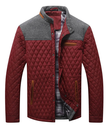 Men's Quilted Jacket - Durable Polyester Casual Bomber Coat With Plaid Lining - ZOOMNSTORE