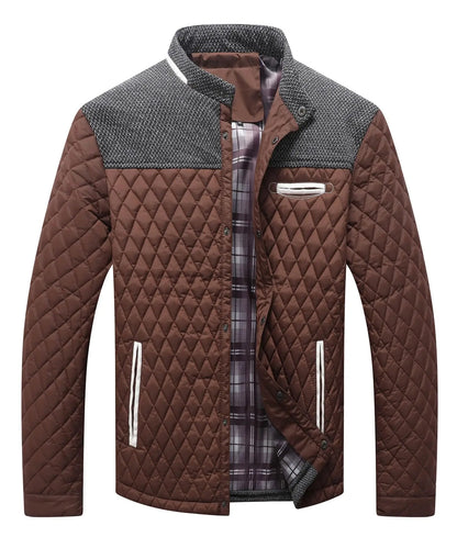 Men's Quilted Jacket - Durable Polyester Casual Bomber Coat With Plaid Lining - ZOOMNSTORE