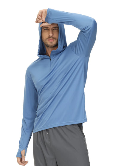 Men Long Sleeve Shirt UPF 50+ Rash Guard Swim Shirt Athletic Fishing Hiking Workout Cooling Tee Quick Dry Shirts with Zip - ZOOMNSTORE