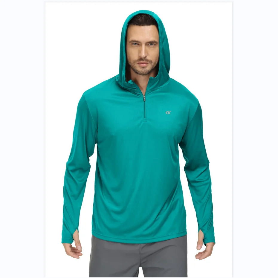 Men Long Sleeve Shirt UPF 50+ Rash Guard Swim Shirt Athletic Fishing Hiking Workout Cooling Tee Quick Dry Shirts with Zip - ZOOMNSTORE